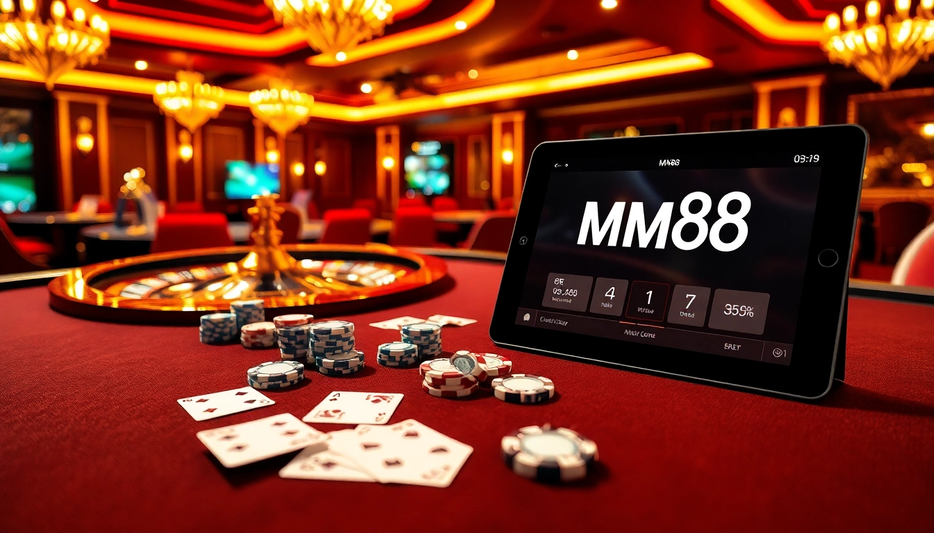 Experience excitement at MM88 with vibrant casino visuals featuring roulette and poker.