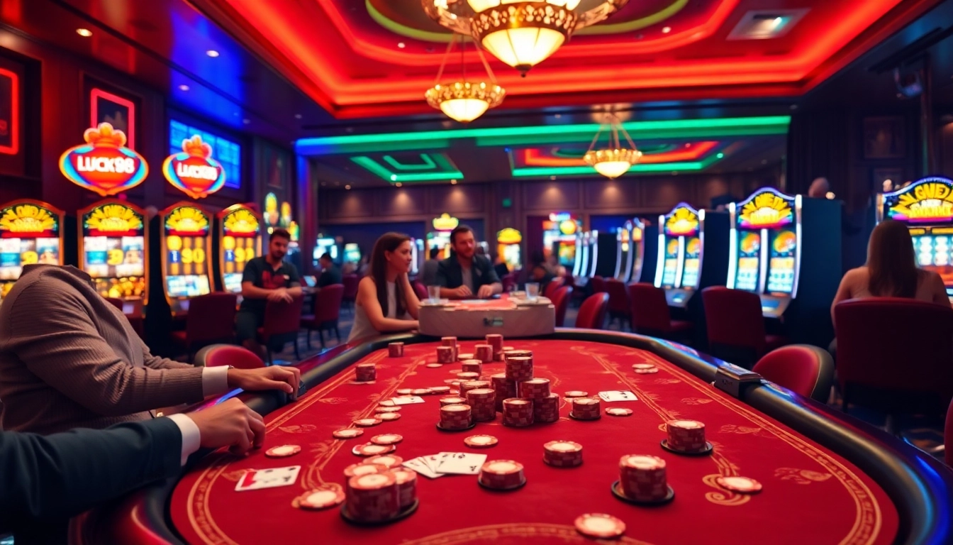 Experience thrilling gameplay at lucky88.com with vibrant casino tables and exciting slot machines.