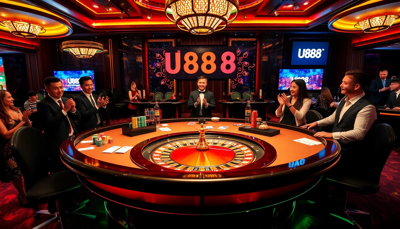 Experience U888's exciting casino atmosphere with vibrant gaming tables and colorful chips.