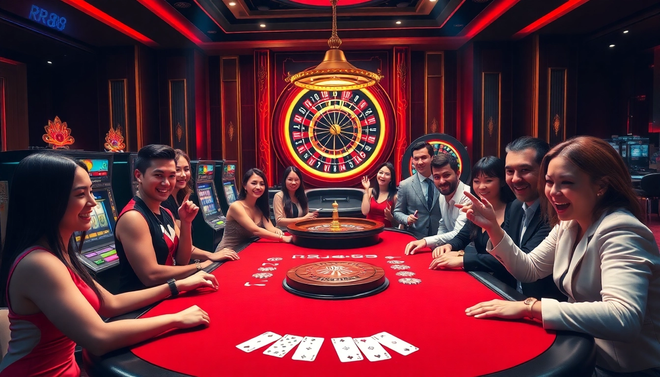 Engage in thrilling games at RR88's luxurious casino table with vibrant action.
