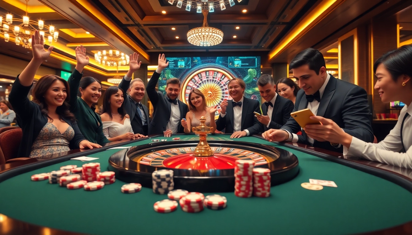 Experience thrilling wins at https://58winvn.us.com/ with players celebrating at a vibrant casino table.