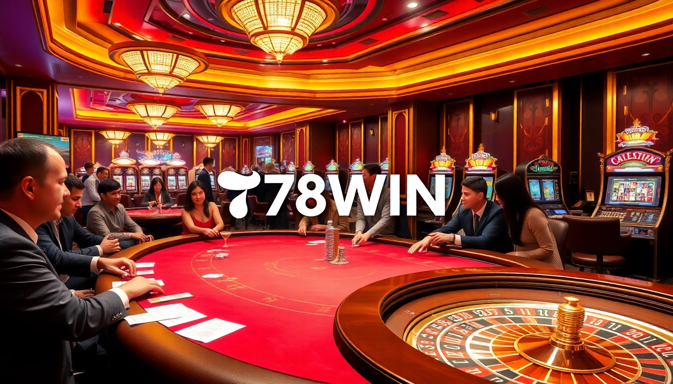 Experience the thrill at 78WIN casino with vibrant gaming tables and exciting slot machines.