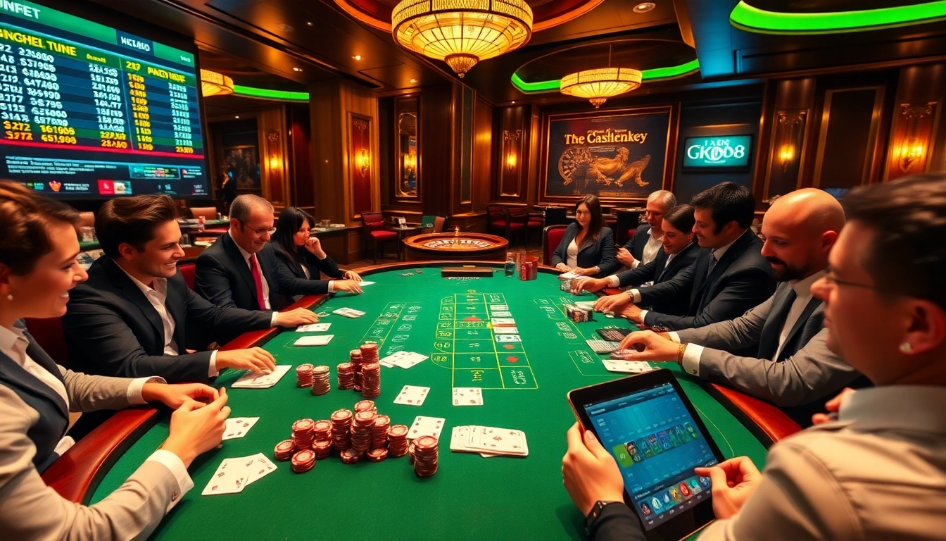 Experience excitement at https://gk88.city/ with players enjoying high-stakes blackjack in a luxurious casino setting.