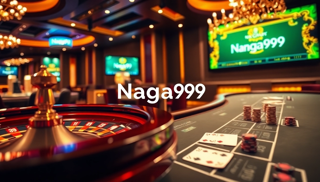 Naga99 Casino experience featuring luxury roulette wheel and sophisticated blackjack table setup.
