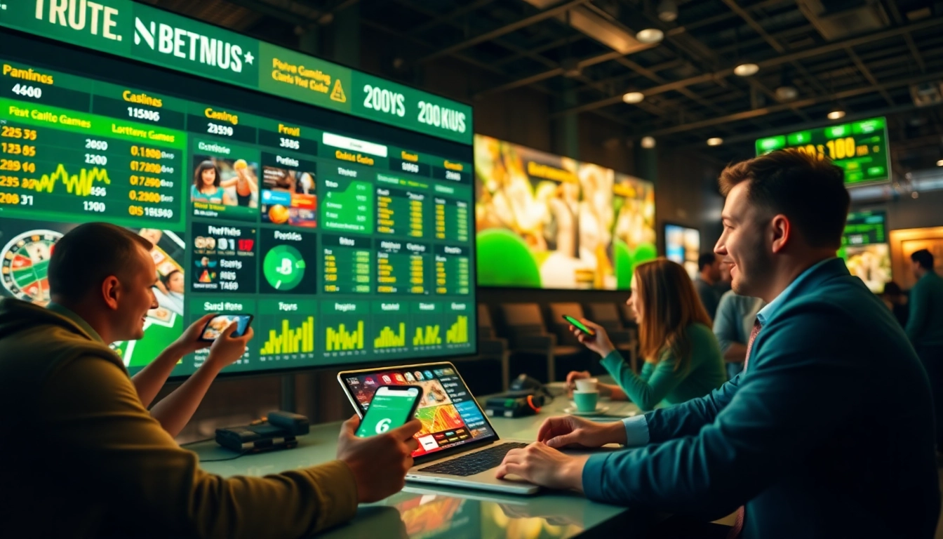 Engaging scene of a reliable online gambling platform promoting nhà cái uy tín with dynamic visuals of betting options.