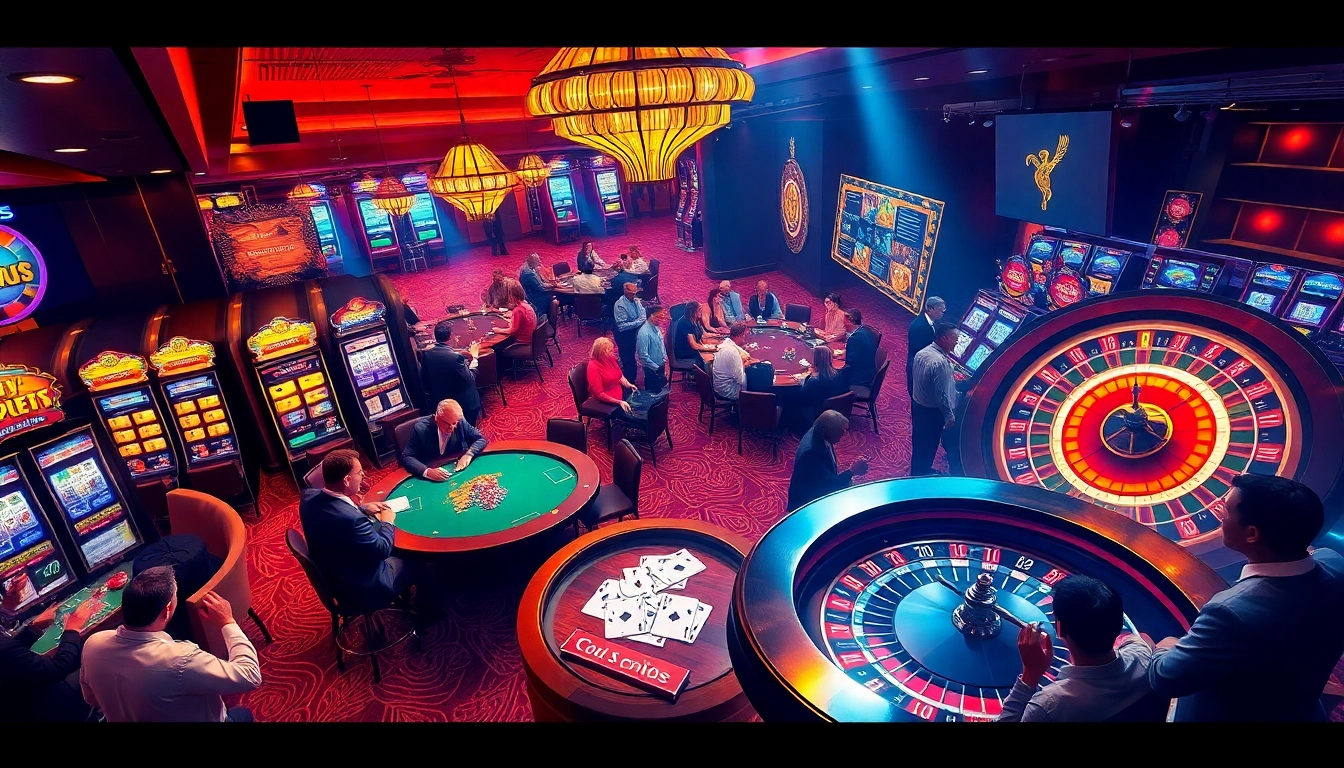 Players experience thrilling gaming moments at kk55.global with vibrant casino tables and exciting slot machines.