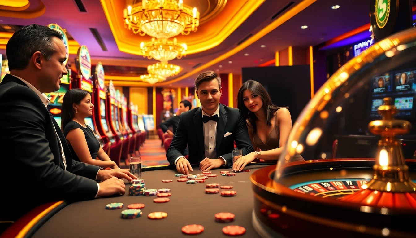 Experience exhilarating gaming at https://f8bet.ventures/ with players enjoying poker and vibrant slot machines.