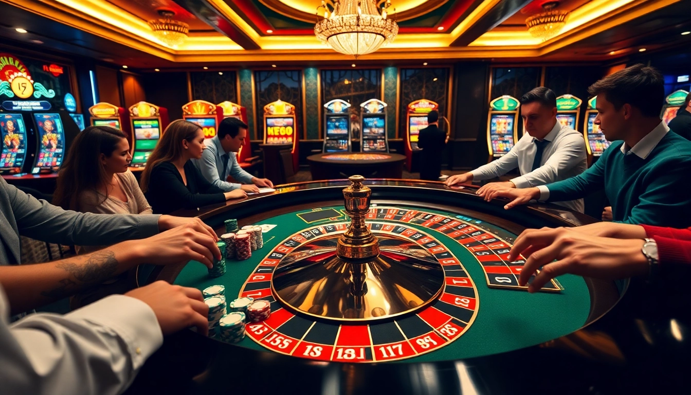 Experience the excitement of casino gaming at https://www.superslot365.net/ with vibrant roulette tables and eager players.