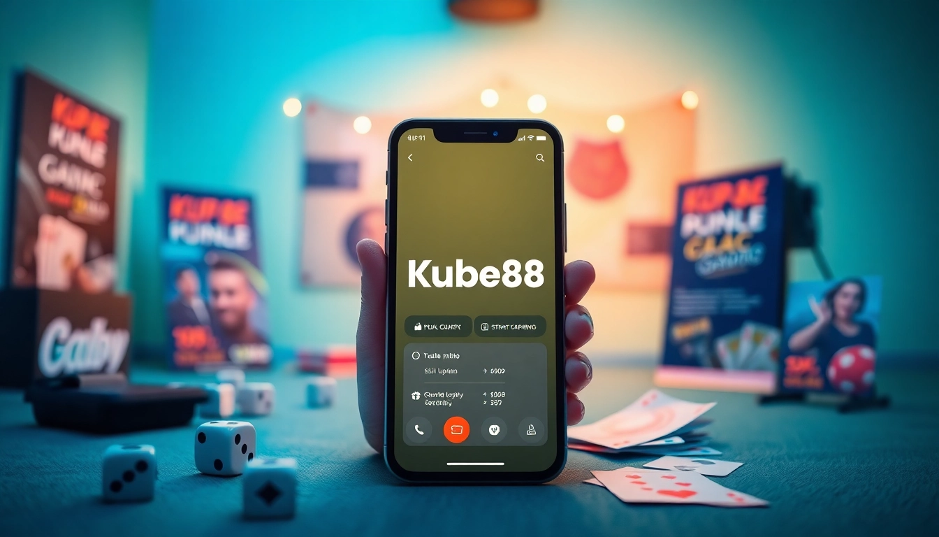 Tải App Kubet88: Trải Nghiệm Cá Cược Nhanh – Mượt – An Toàn with a vibrant mobile interface and gaming elements
