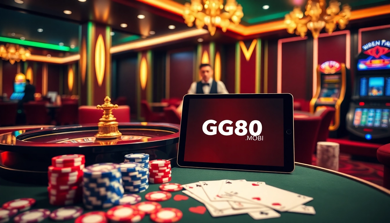 Experience excitement at GG88.MOBI with live casino tables and poker chips.