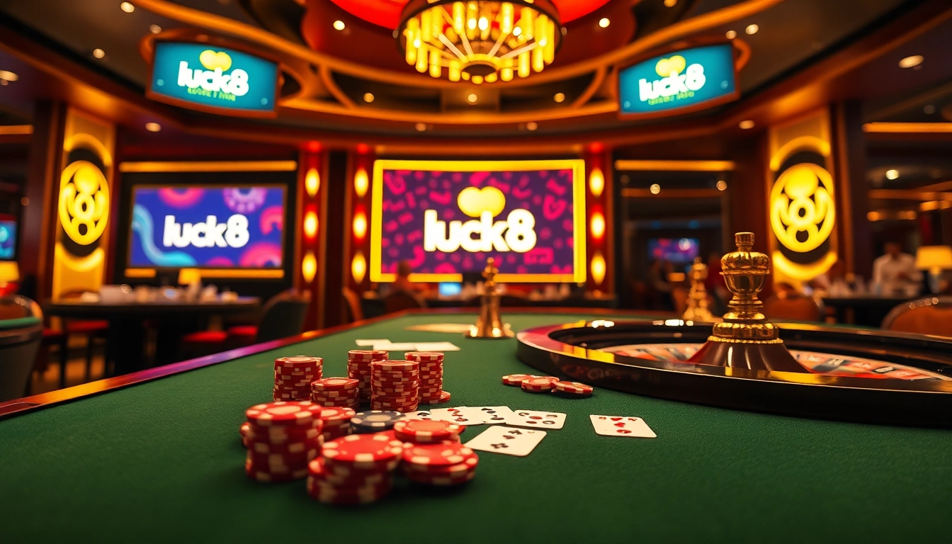 Người chơi tham gia một trò chơi cược cao tại bàn casino sang trọng của https://luck8.com, thể hiện sự phấn khích và chiến lược.