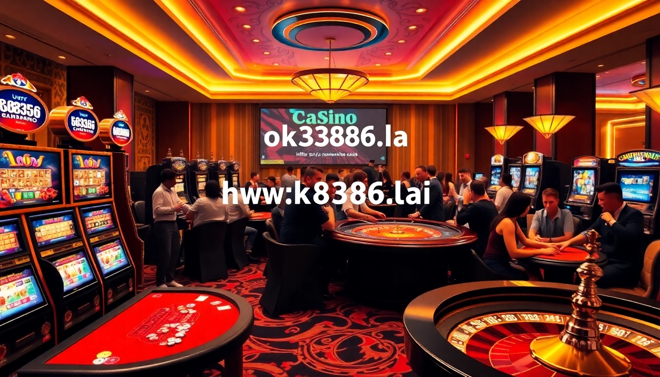 Experience thrilling games at https://ok8386.la/ with luxurious casino tables and vibrant players.