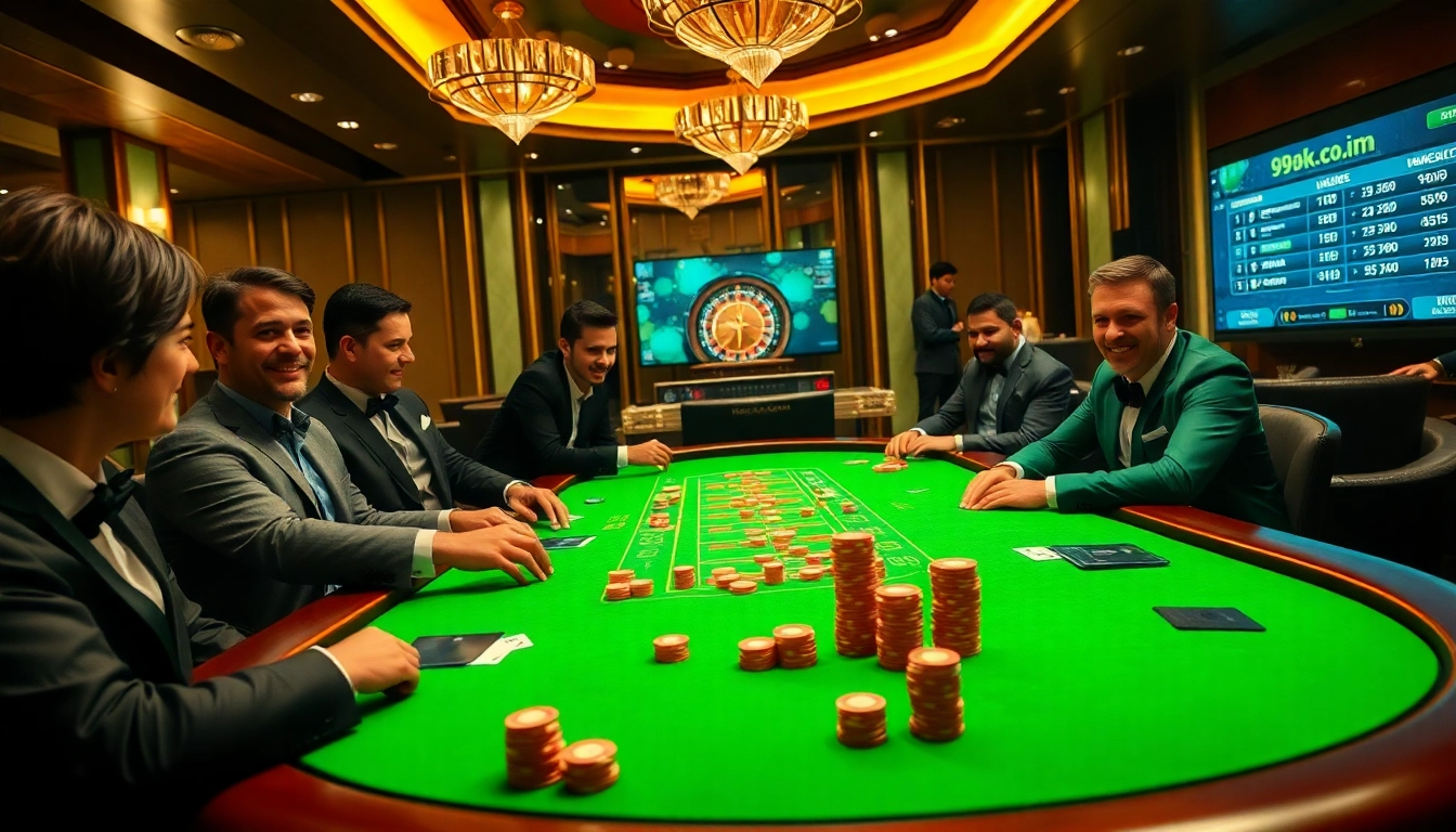 Experience the thrilling ambiance of 99ok.co.im with professional poker players at a luxurious table.