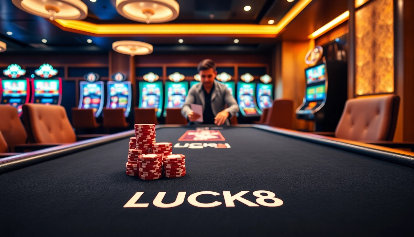 Experience the thrill of LUCK8 with elegant poker tables, vibrant slots, and high-stakes gaming.