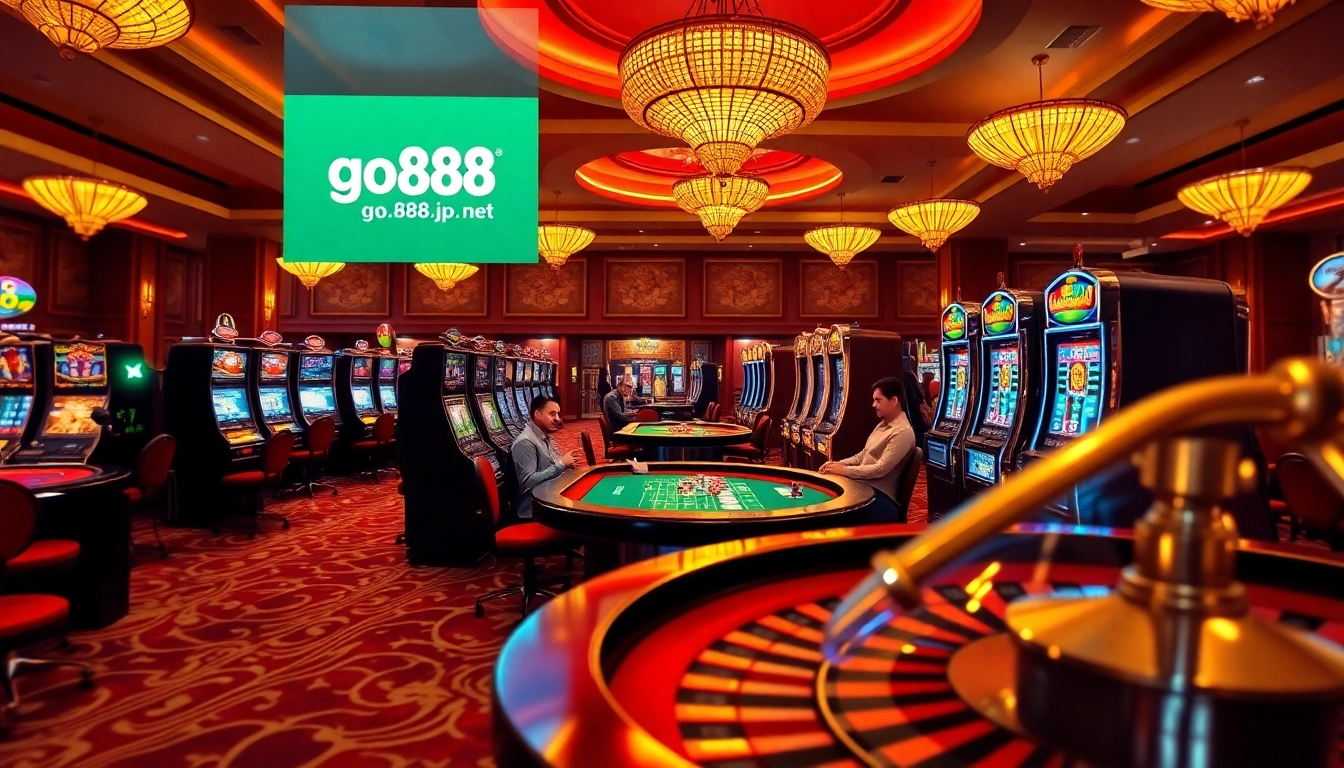 Engage in thrilling gambling experiences at go888.jp.net with vibrant casino tables and slot machines.