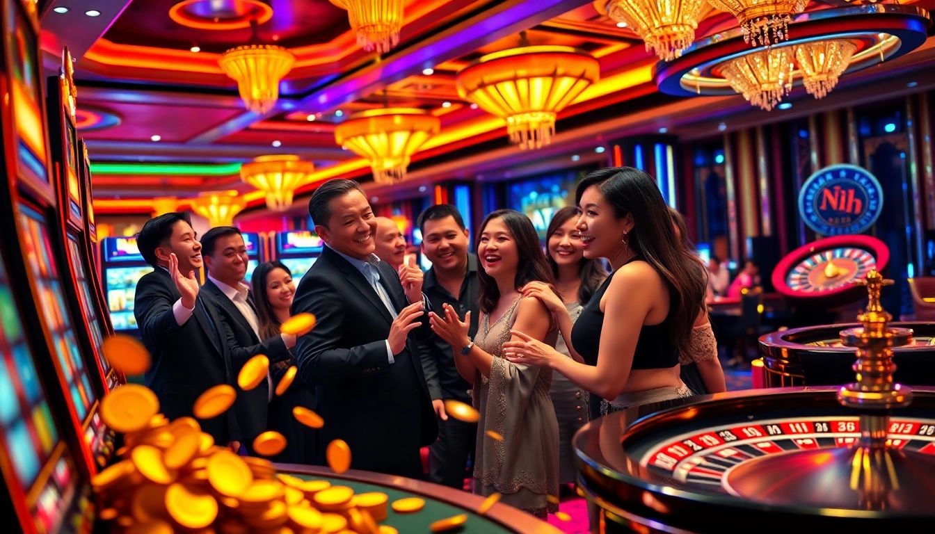 Experience the thrill of Nổ Hũ slot gaming in a vibrant casino atmosphere filled with excitement and luxury.