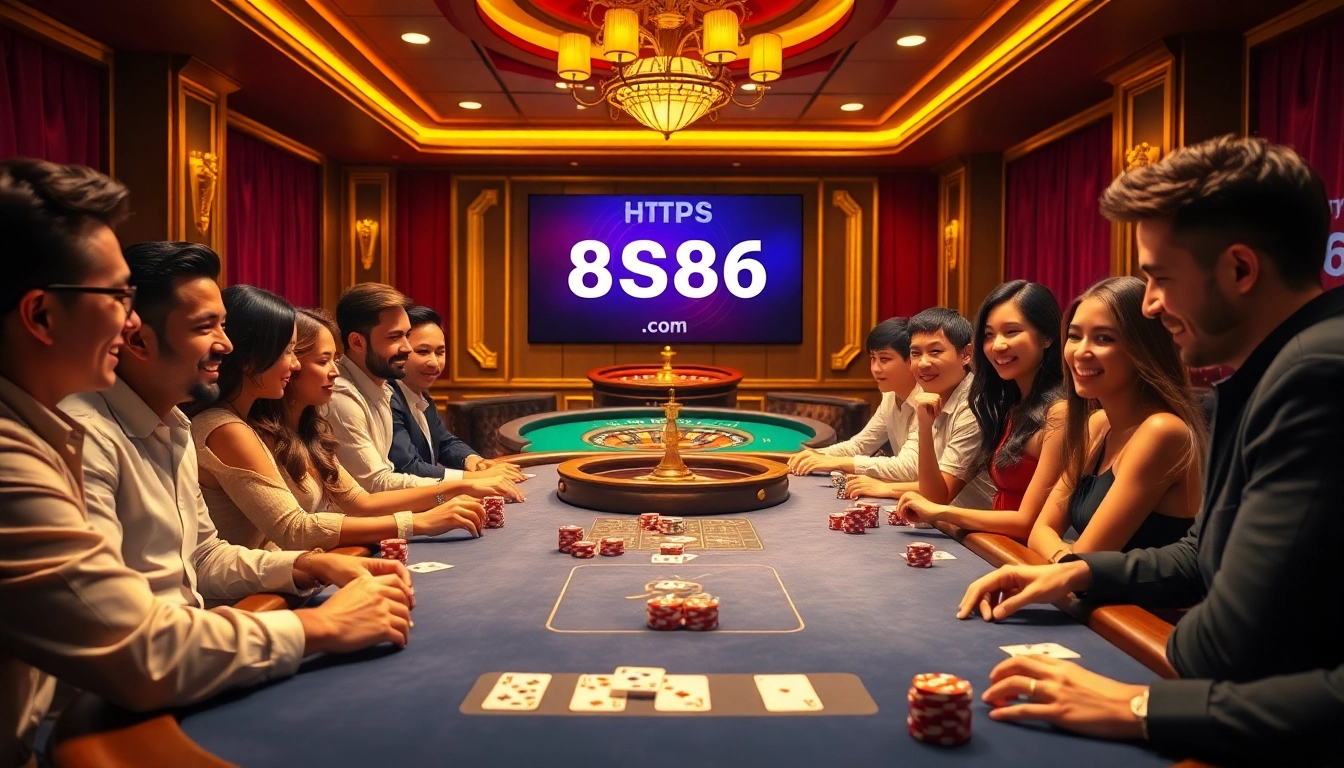 Experience the thrill of casino gaming at https://8s86.com/ with players enjoying a high-stakes poker match.