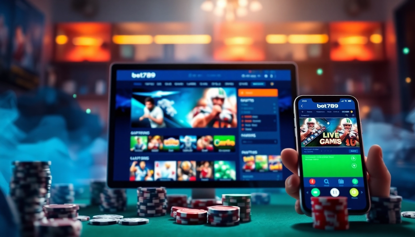 bet789 online gaming interface on desktop and mobile devices, showcasing sports betting and live casino.