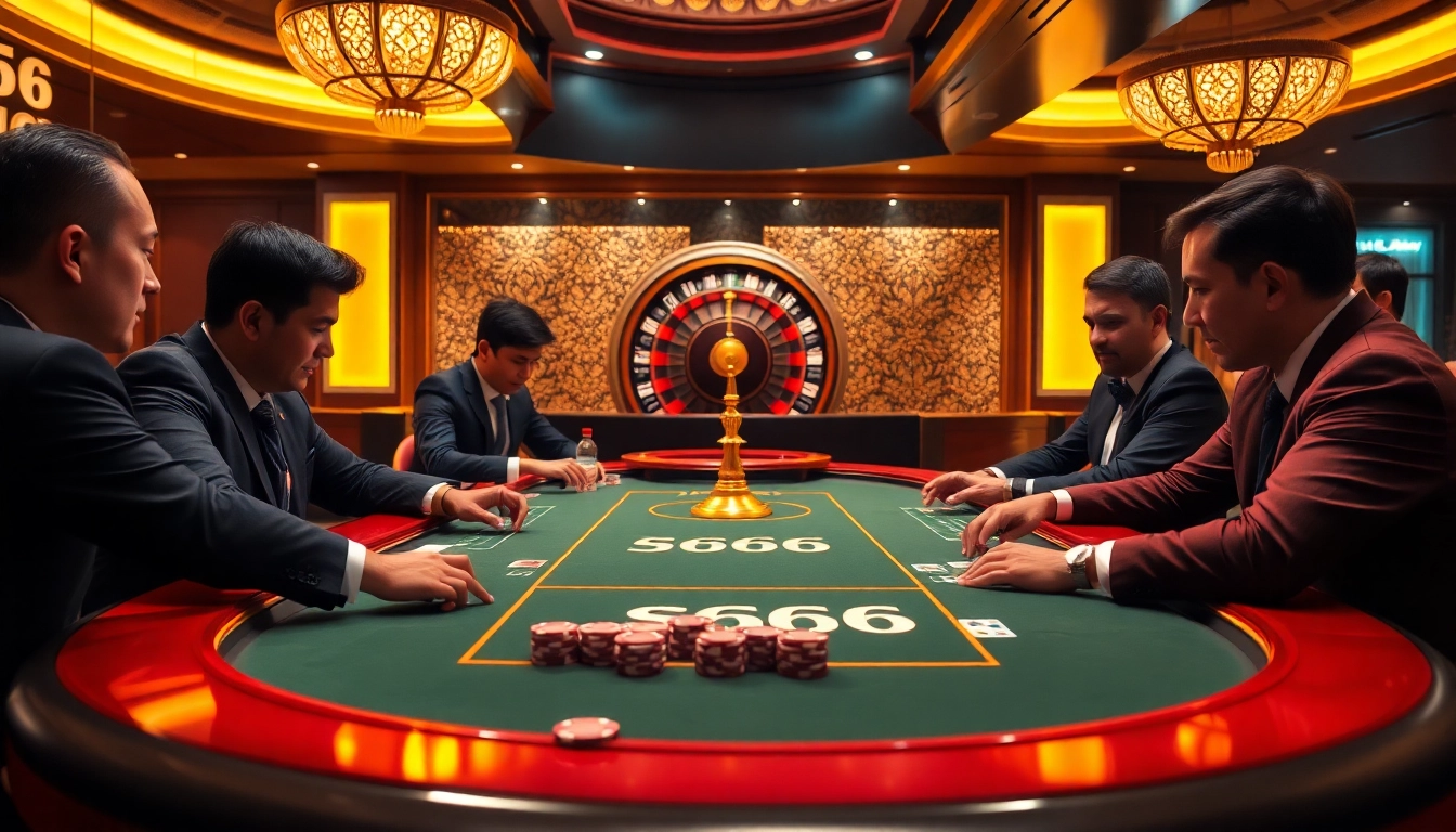 Engaging poker game at S666 casino, showcasing excitement with chips and cards.