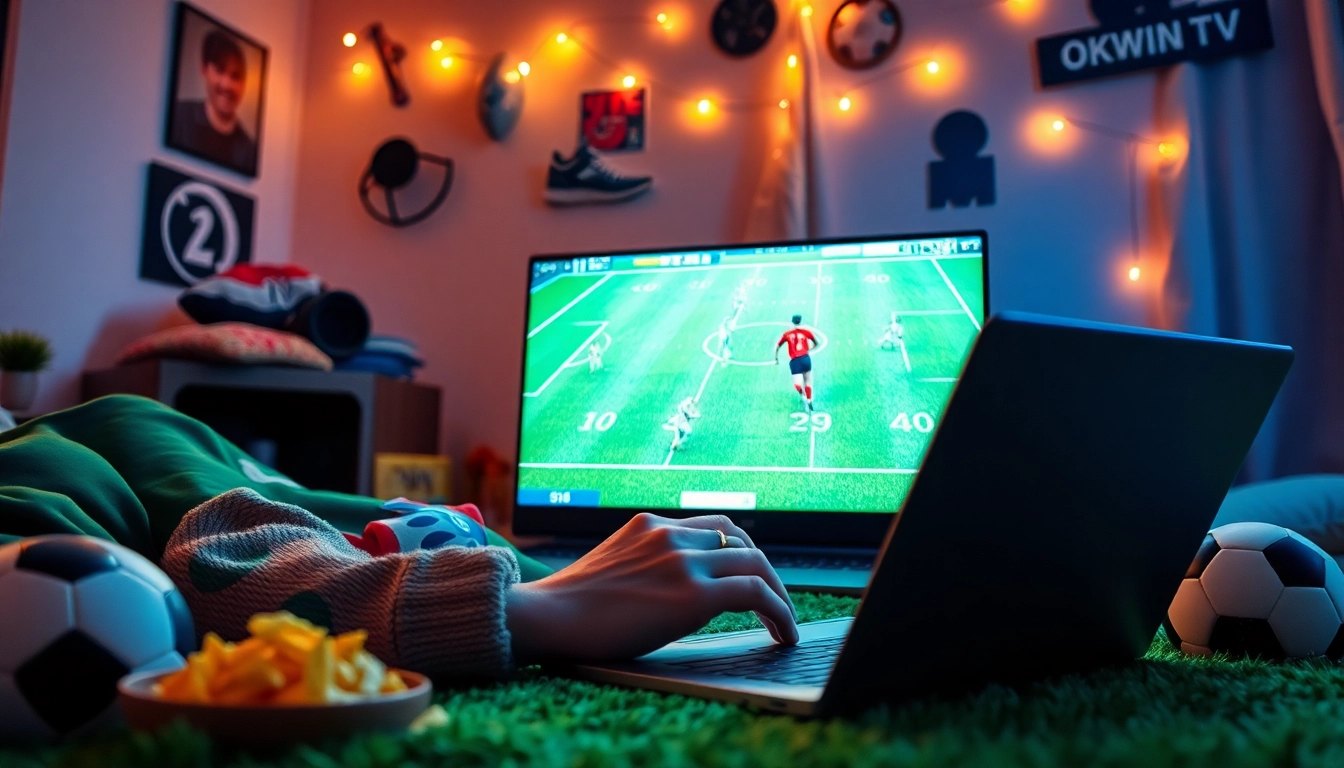Experience football streaming on https://okwintv.zone/ with a cozy viewing setup and vibrant ambiance.
