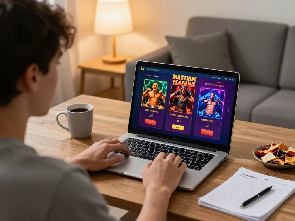 VA88 player engaging with an online casino app, showcasing strategic gameplay in a cozy home setting.