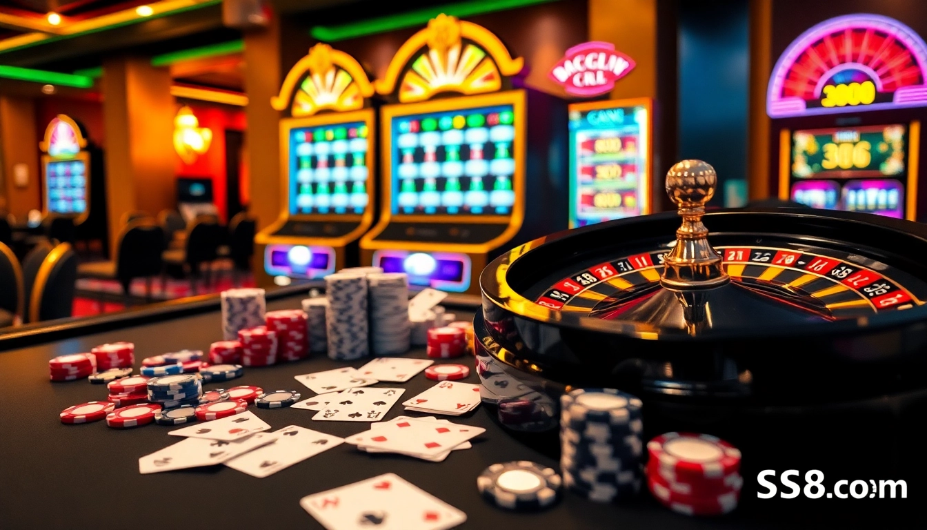 Experience the excitement at S8.com with vibrant casino visuals featuring roulette and poker.