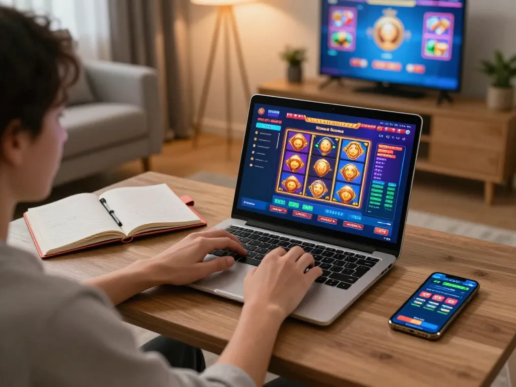 Engaging home setup for playing 23WIN casino games online, showcasing strategy and comfort.