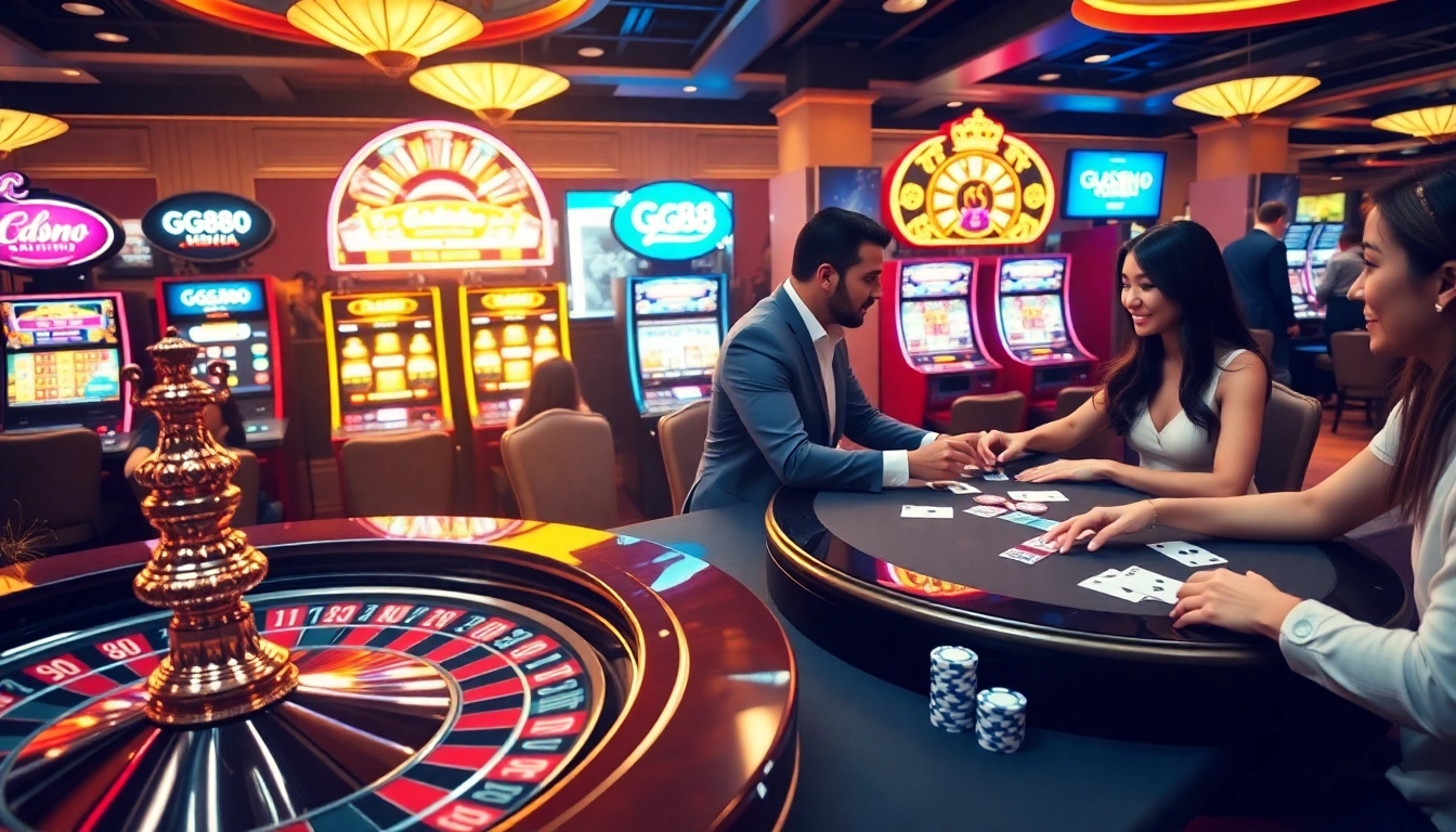 Experience thrilling gameplay at GG88 media casino with vibrant poker tables and roulette wheels.