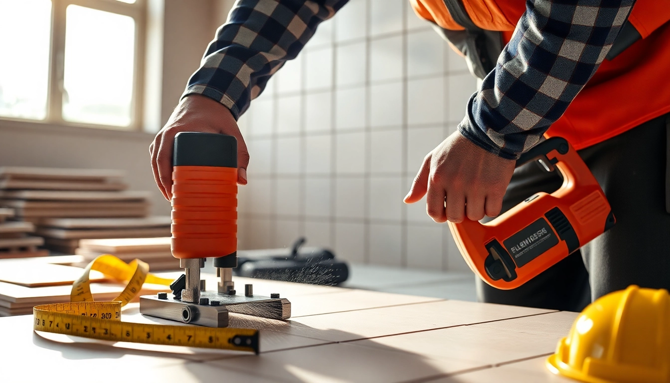 Präzises Schneiden mit einem Fliesenmesser in einer Baustellensituation