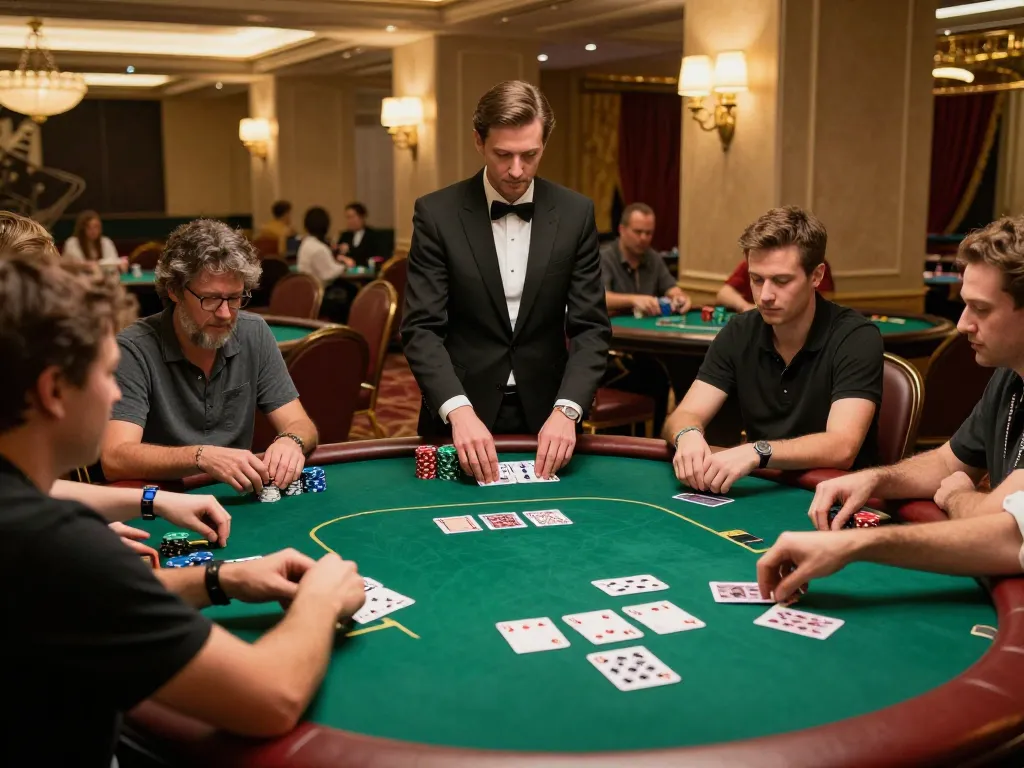 Players strategizing in a luxurious poker game at PH22 casino with elegant decor and vibrant ambiance