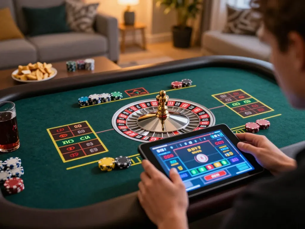 Player enjoying an immersive uu88 roulette experience on a tablet, showcasing excitement and strategy.