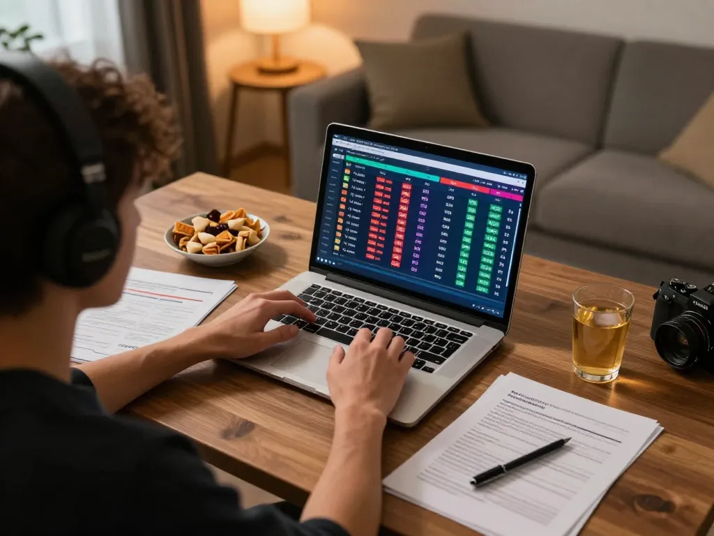 Engaging online betting scene focusing on kèo nhà cái strategy in a cozy workspace.