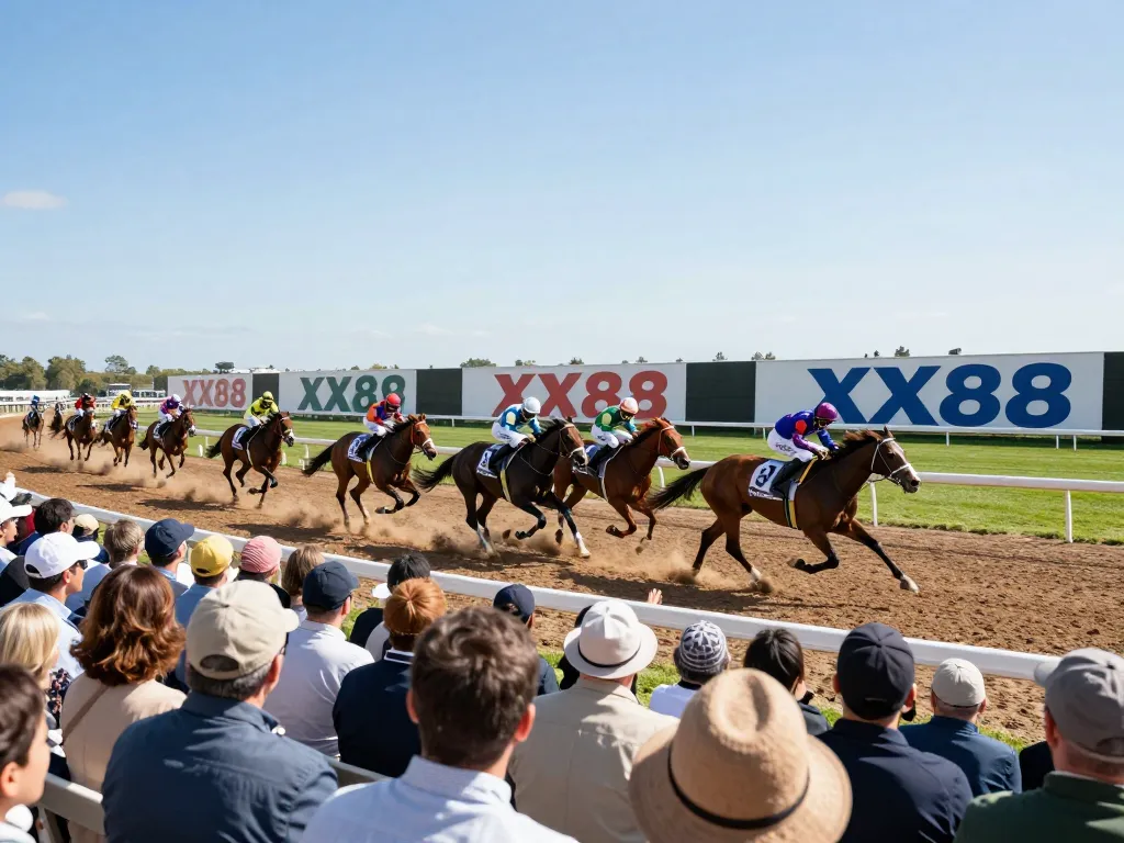 Viewers cheering at a horse racing event featuring XX88, showcasing excitement and competitive spirit.