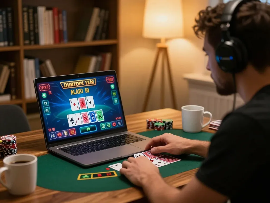 FLY88 player enjoys live dealer blackjack from home, engaging in strategic online gaming.