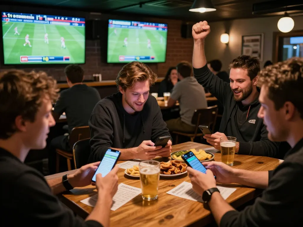 Fans passionately betting on Bundesliga matches at GO8, enjoying a vibrant sports bar atmosphere