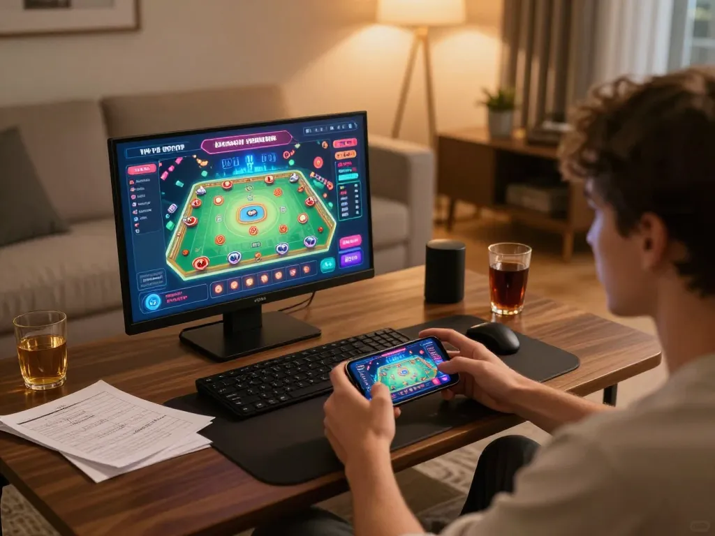 TWIN68 mobile app gameplay session showcasing responsible gaming habits in a cozy environment