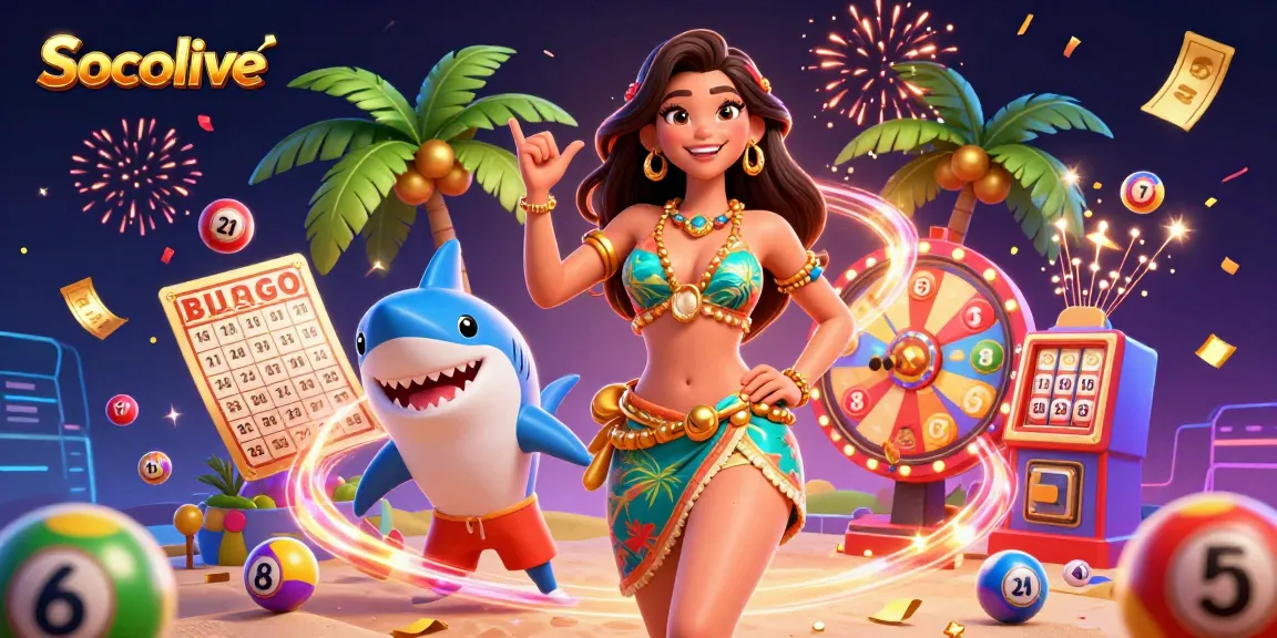 Socolive offers vibrant 3D illustration showcasing exciting lottery elements and a beach vibe.