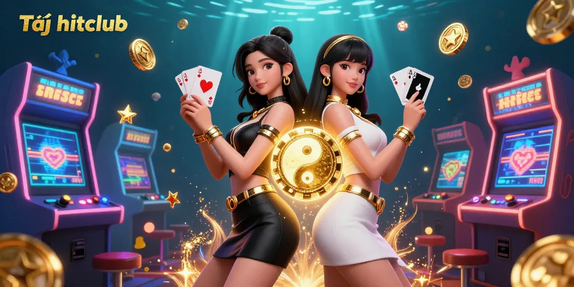 Tải hitclub offers thrilling gaming experiences with stunning visuals of twin Asian women, casino elements, and vibrant colors.