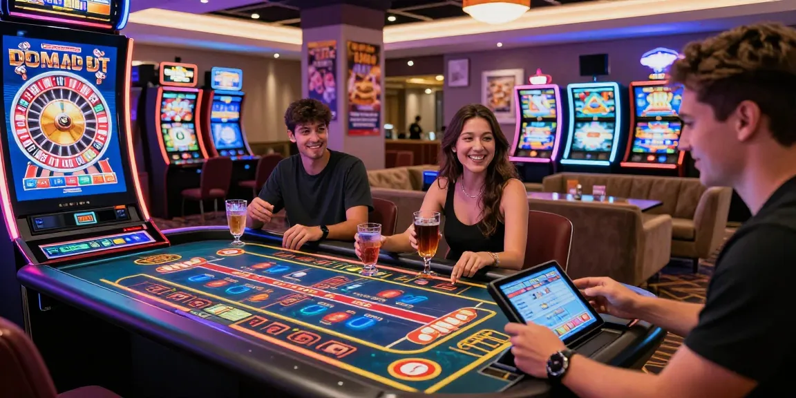 Exciting gaming moment with XN88 featuring colorful slot machines and enthusiastic players in a modern casino.