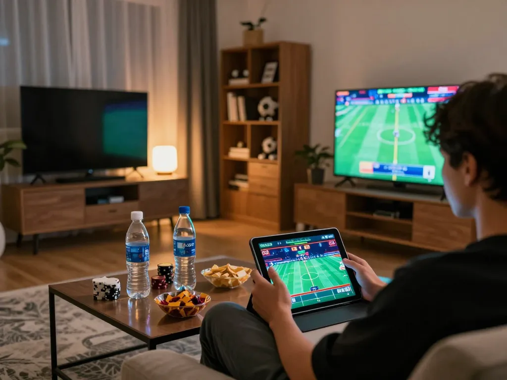 Cakhiatv user enjoying online poker session on a tablet in a cozy home setting.