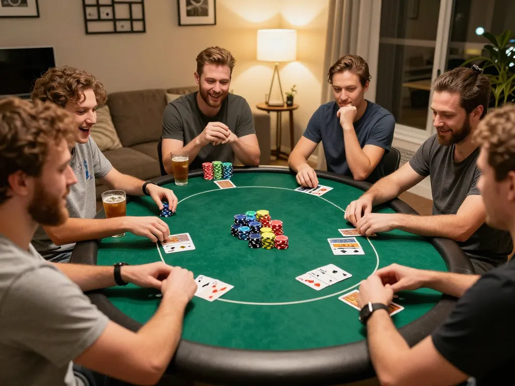 New88 nhà cái hosting a lively home poker night with friends enjoying strategic gameplay.