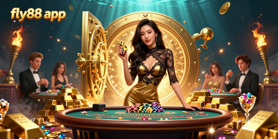 Experience the excitement of the fly88 app with stunning visuals of a glamorous baccarat scene.