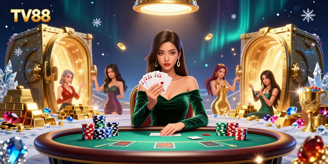 Engage with TV88's vibrant online gaming scene featuring a skilled player at a poker table.
