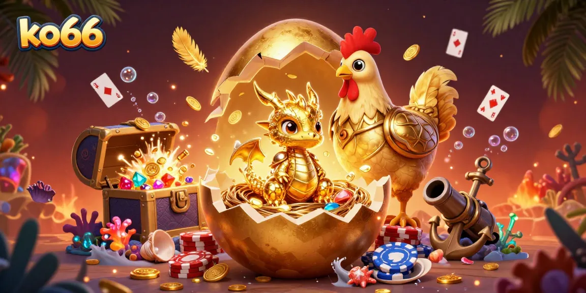 Experience the thrilling ko66 casino with a golden dragon and poker chips in this dynamic illustration.
