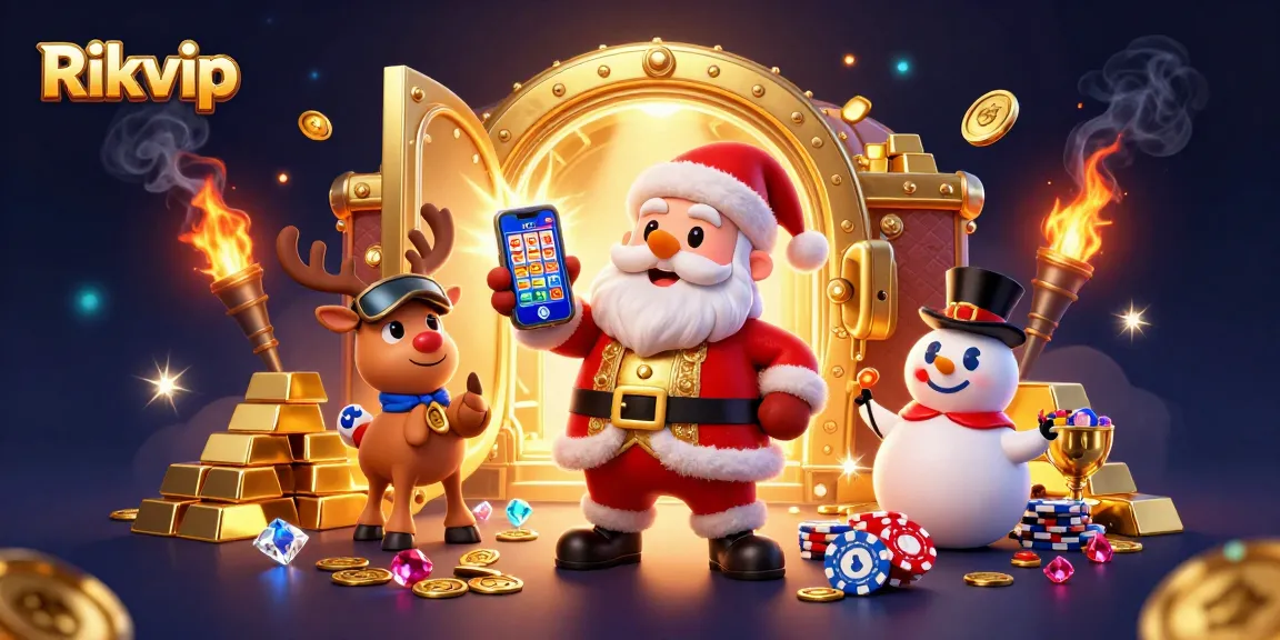 Experience the thrilling excitement of Rikvip with festive characters and casino treasures.