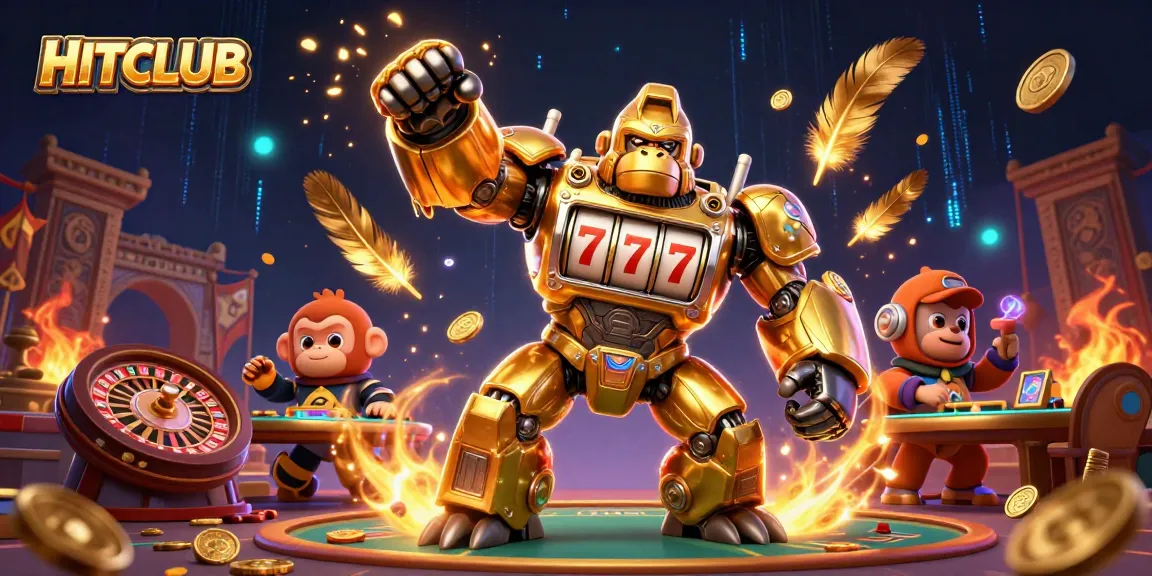 Experience the thrill of HITCLUB with a golden gorilla mech and dynamic casino elements.