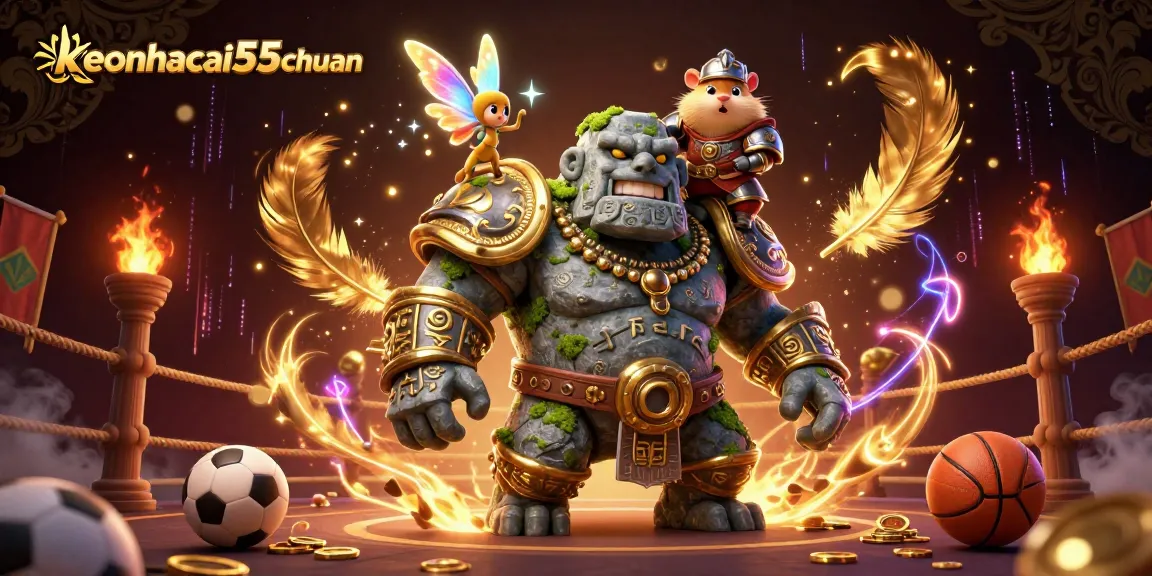 Engage with keonhacai55chuan's sports betting magic featuring lively characters in a vibrant arena.