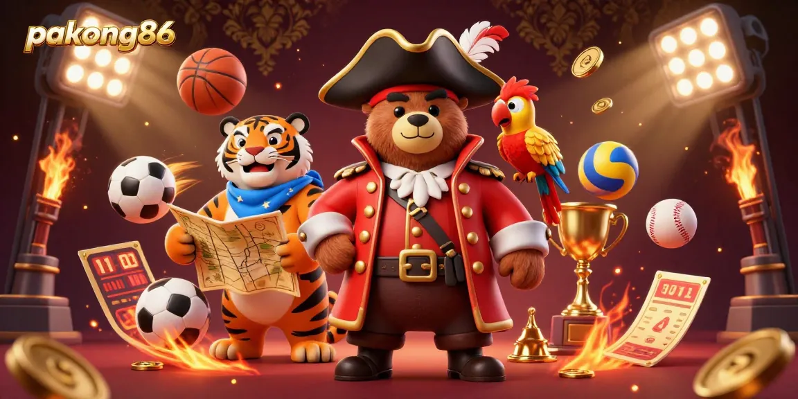 Engage with pakong86 on a thrilling sports betting adventure featuring vibrant 3D characters and dynamic elements.