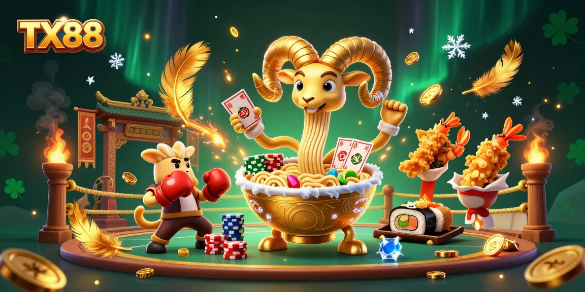 Experience thrilling gameplay at TX88 with a vibrant illustration of animated characters and casino elements.