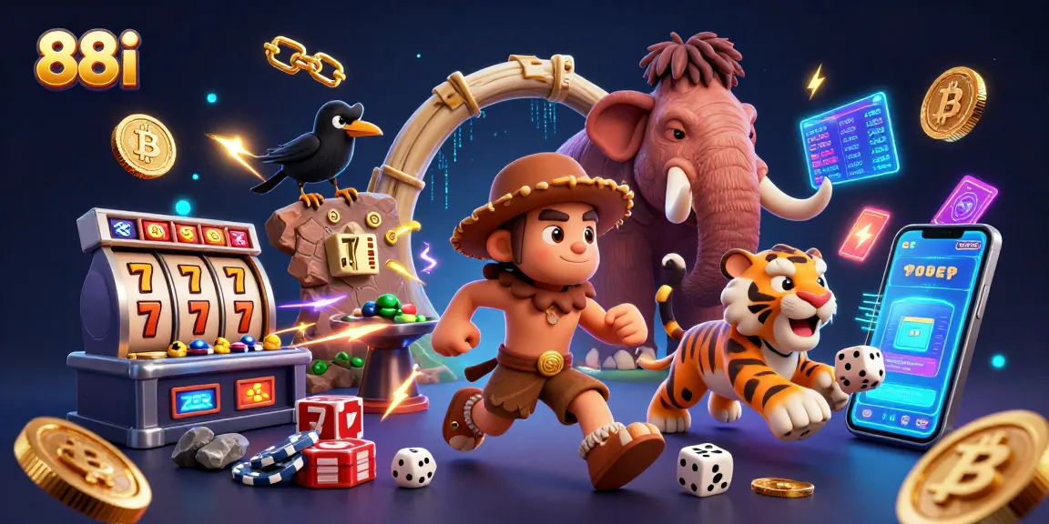 Experience the thrilling action of 88i in a vibrant casino setting with animated characters, slot reels, and neon elements.